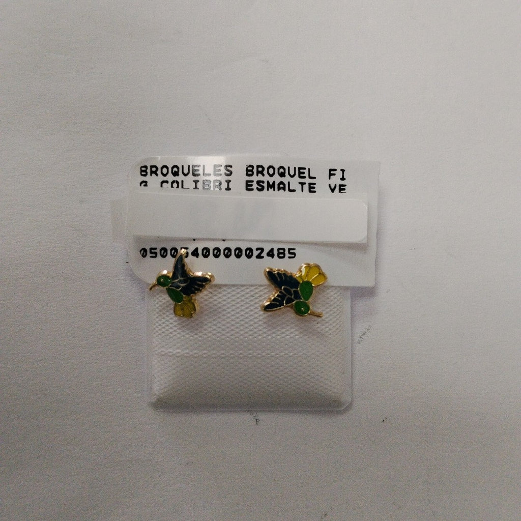 BROQUELES BROQUEL FIG COLIBRI ESMALTE VERDE 14K 0.2138 GR (NUEVO)