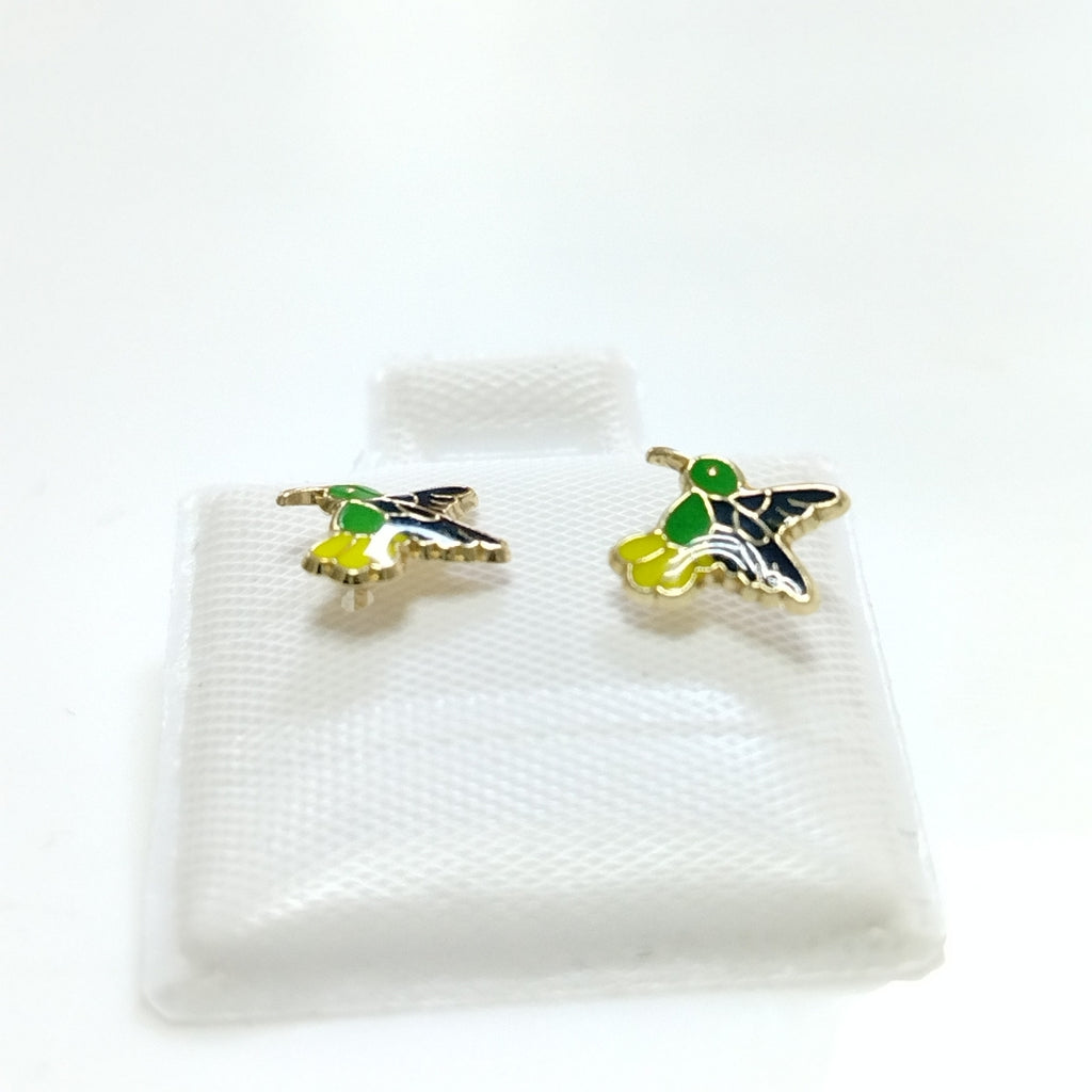 BROQUELES BROQUEL FIG COLIBRI ESMALTE VERDE 14K 0.2138 GR (NUEVO)