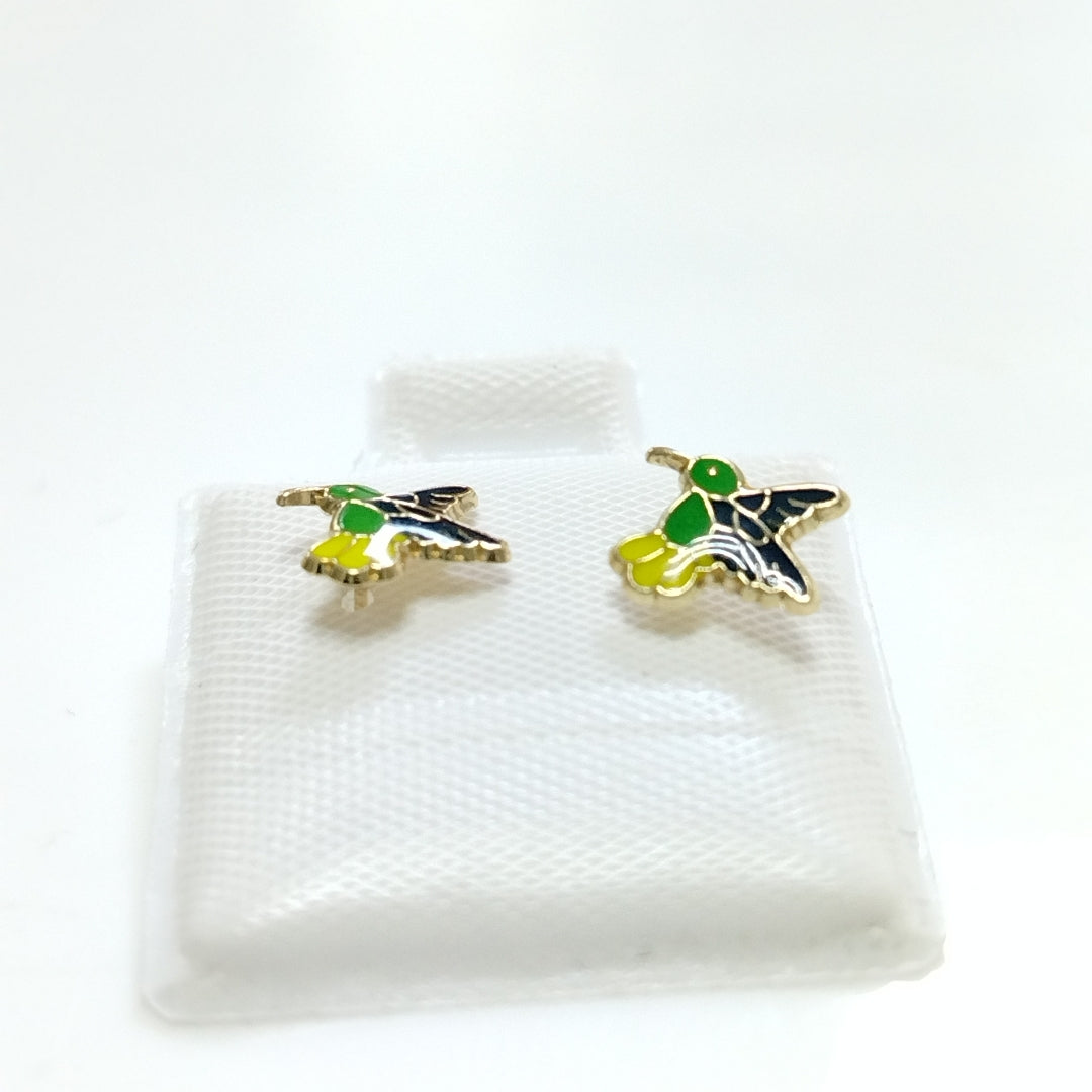 BROQUELES BROQUEL FIG COLIBRI ESMALTE VERDE 14K 0.2138 GR (NUEVO)