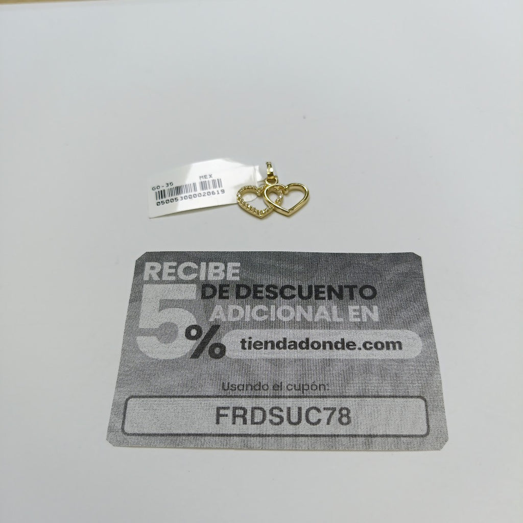 DIJE TEJIDO DOS CORAZONES CON CIRCONIAS 14K 1.4 GR (NUEVO)
