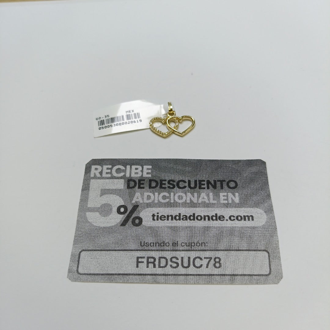 DIJE TEJIDO DOS CORAZONES CON CIRCONIAS 14K 1.4 GR (NUEVO)