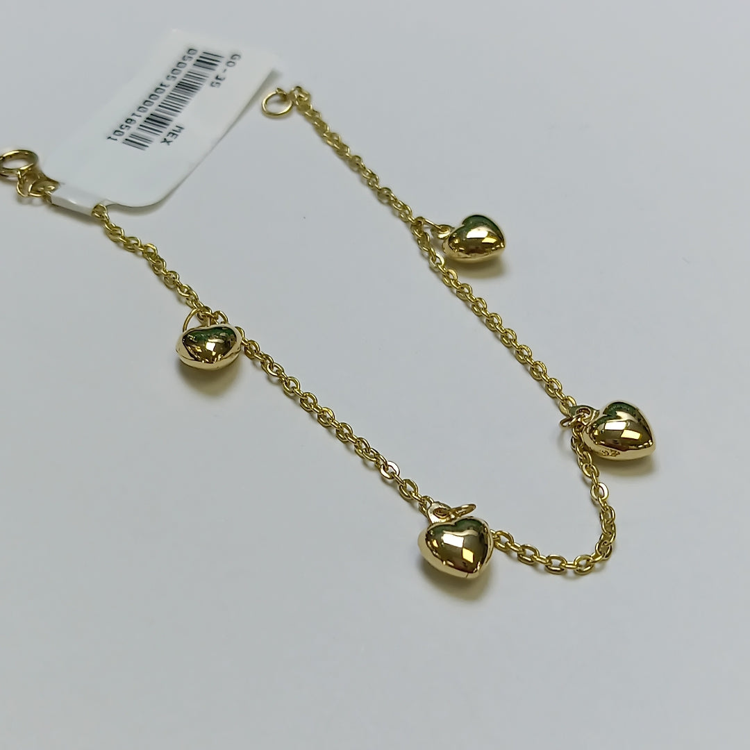 PULSERA ESP CON FIG CORAZONES 14K 18 CM 1.8 GR (NUEVO)