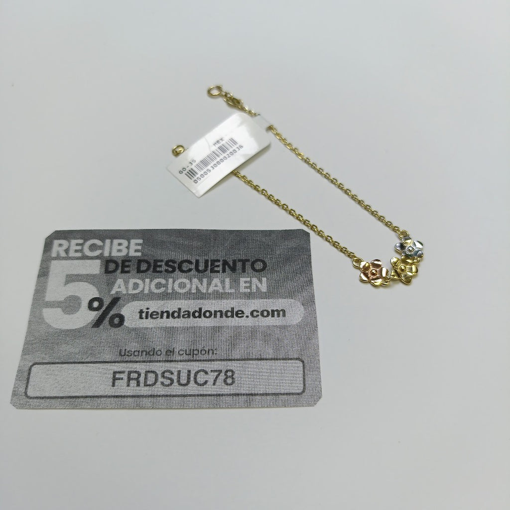 PULSERA TEJIDO ESPECIAL FIG FLORES 14K 18 CM 2.1 GR (NUEVO)