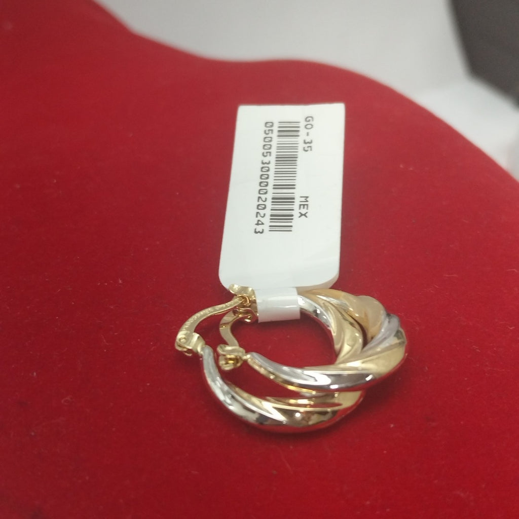 ARETES TEJIDO ARRACADA TRENZADA COMBINADA 14K 1.9 GR (NUEVO)