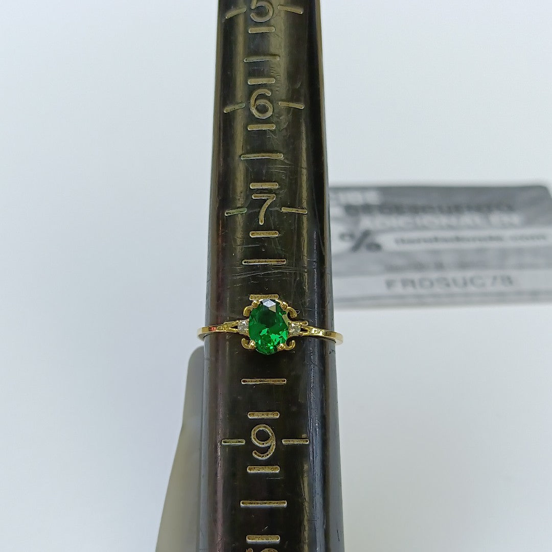 ANILLOS CON CIRCONIAS Y PIEDRA DE COLOR VERDE 14K TALLA 9 1.1 GR (NUEVO)