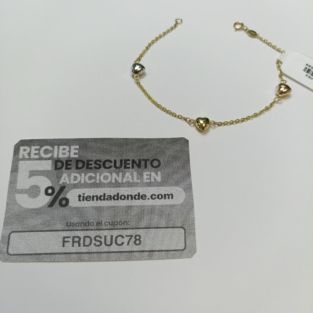 PULSERA ESP CON CORAZONES COMBINADOS 14K 18 CM 1.6 GR (NUEVO)