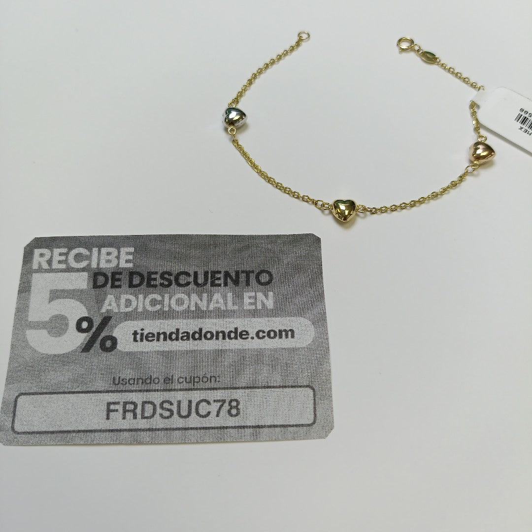PULSERA ESP CON CORAZONES COMBINADOS 14K 18 CM 1.6 GR (NUEVO)