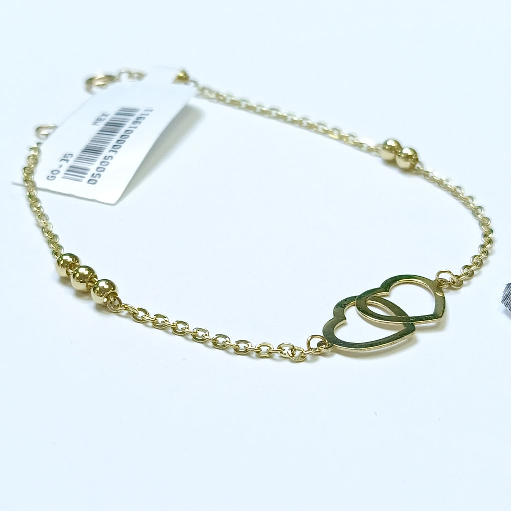 PULSERA TEJIDO ESPECIAL C CORAZONES 14K 18 CM 1.7 GR (NUEVO)