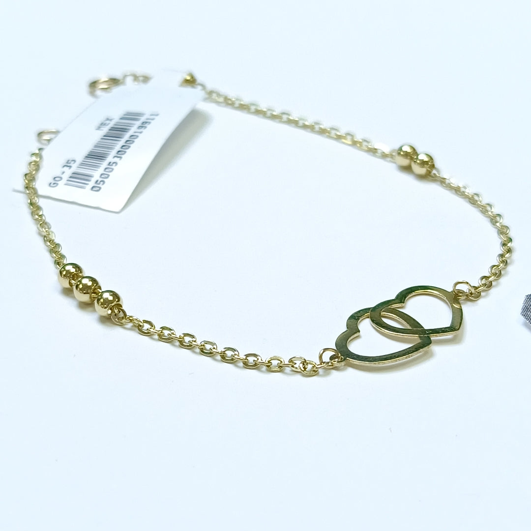 PULSERA TEJIDO ESPECIAL C CORAZONES 14K 18 CM 1.7 GR (NUEVO)