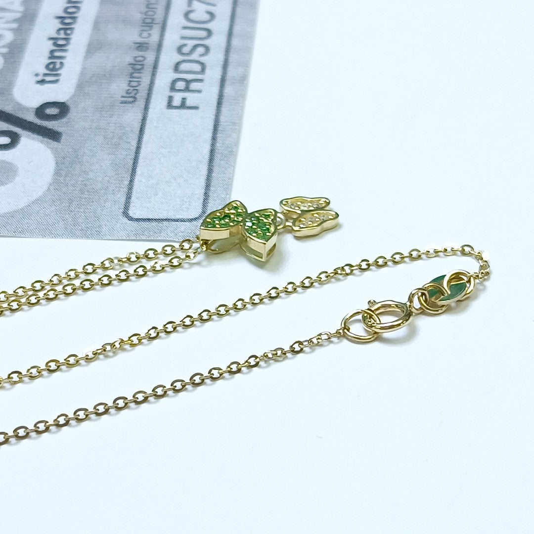 CADENA TEJIDO GARGANTILLA CON DIJE MARIPOSAS CIRCONIAS Y PIEDRAS DE COLOR 14K 45 CM 2 GR (NUEVO)