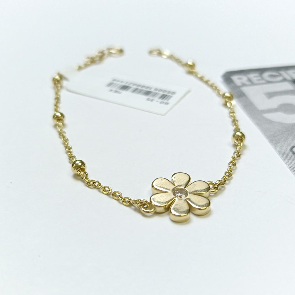 PULSERA TEJIDO ESPECIAL FLOR CON CIRCONIA 14K 18 CM 2.5 GR (NUEVO)