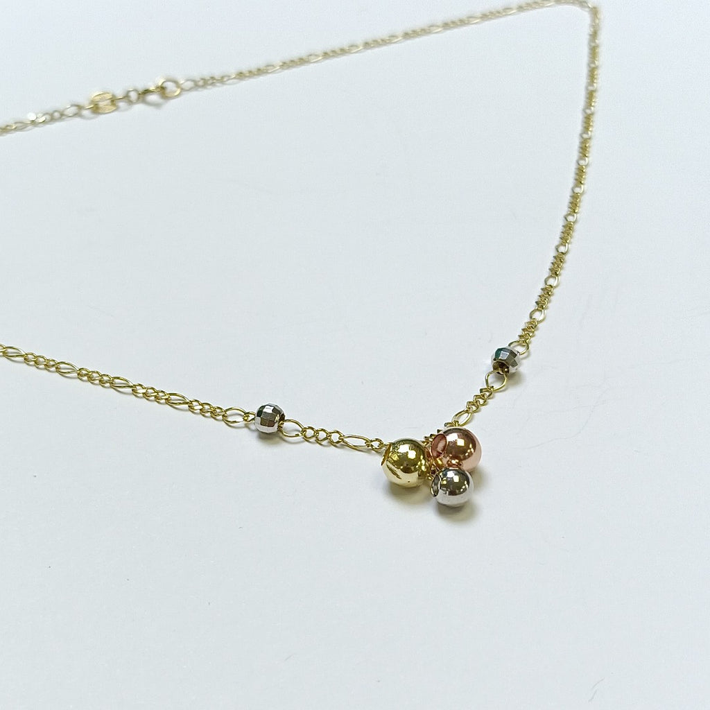 CADENA GARGANTILLA 3X1 CON ESFERAS COMBINADAS 14K 45 CM 3.1 GR (NUEVO)
