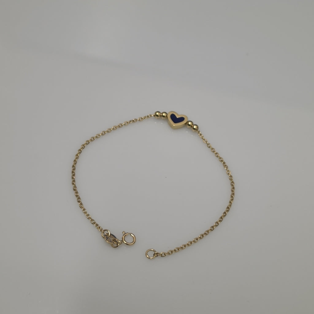 PULSERA TEJIDO ESPECIAL CON FIGURA CORAZON CON ESMALTE AZUL 14K 18 CM 2 GR (NUEVO)