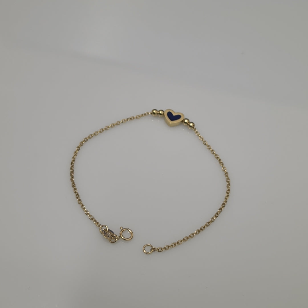 PULSERA TEJIDO ESPECIAL CON FIGURA CORAZON CON ESMALTE AZUL 14K 18 CM 2 GR (NUEVO)