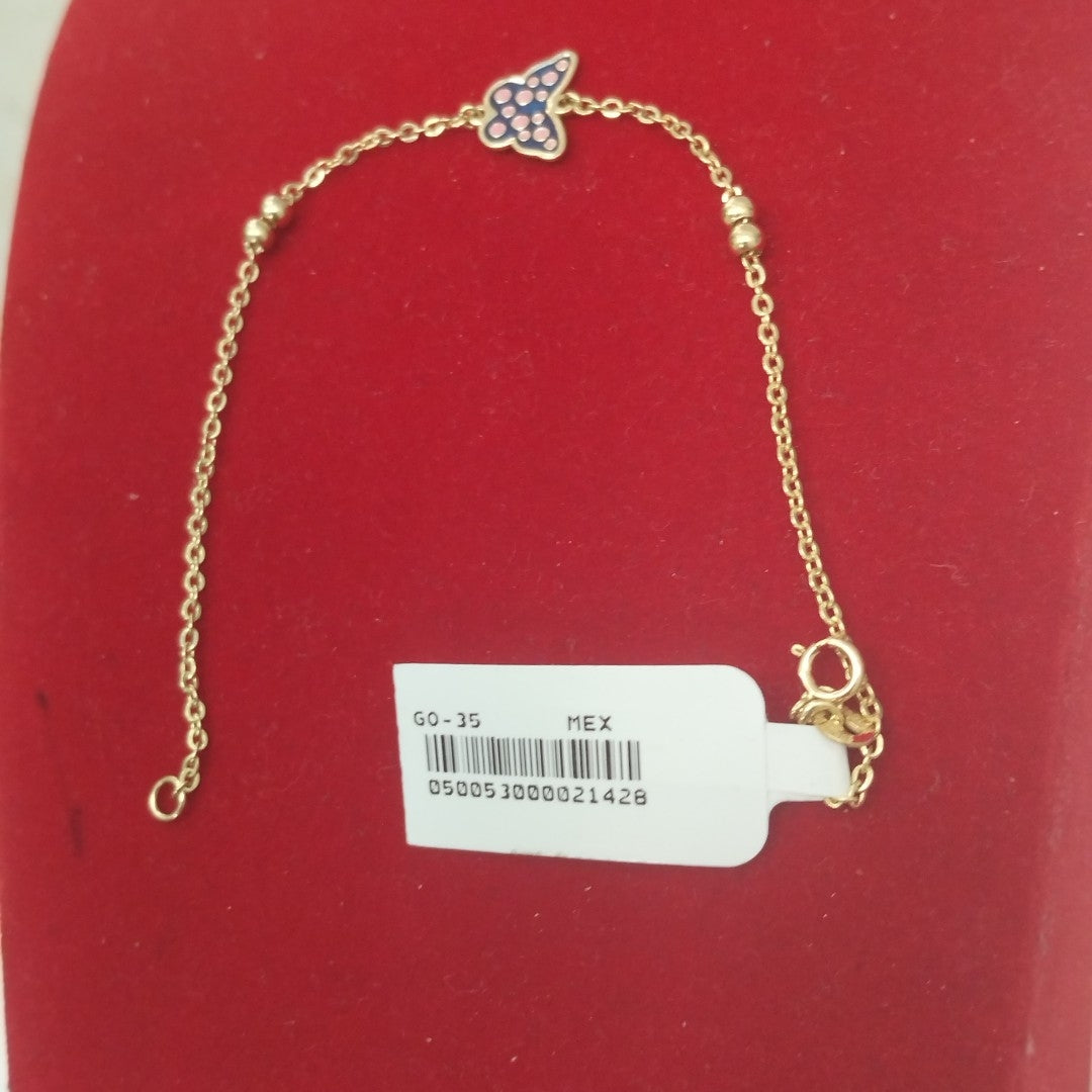 PULSERA TEJIDO ESPECIAL MARIPOSA CON ESMALTE 14K 18 CM 1.9 GR (NUEVO)