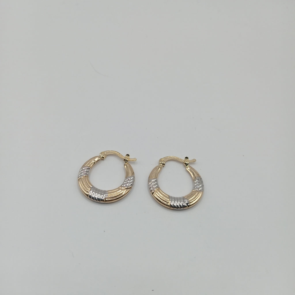 ARETES TEJIDO ARRACADAS COMBINADAS HUECAS 14K 2.1 GR (NUEVO)