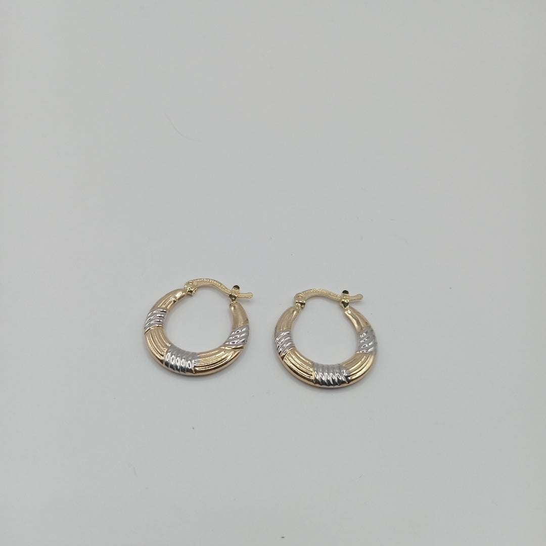 ARETES TEJIDO ARRACADAS COMBINADAS HUECAS 14K 2.1 GR (NUEVO)