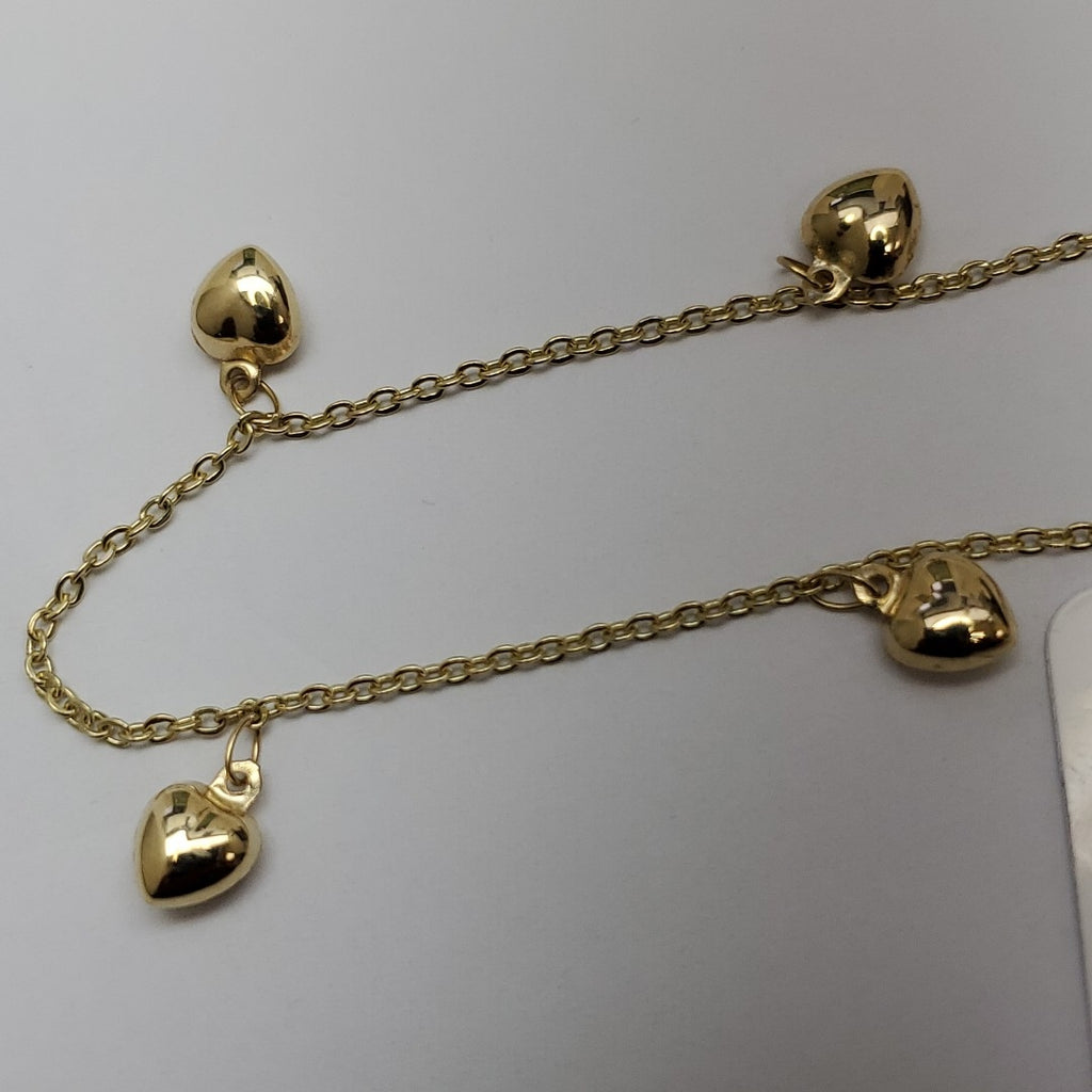 PULSERA ESP CON FIG CORAZONES 14K 18 CM 1.8 GR (NUEVO)