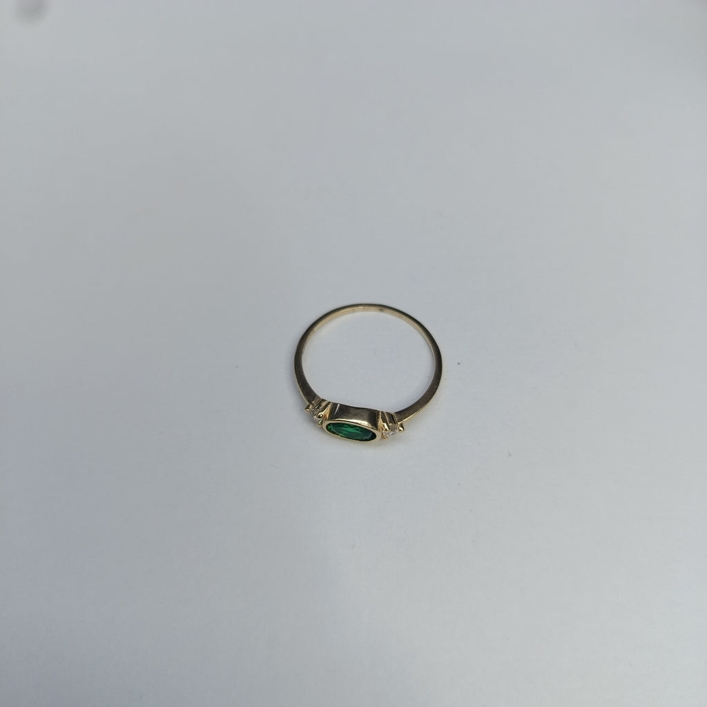 ANILLOS TEJIDO ANILLITO C CIRCONIAS Y PIEDRA VERDE 14K 7 1.1 GR (NUEVO)