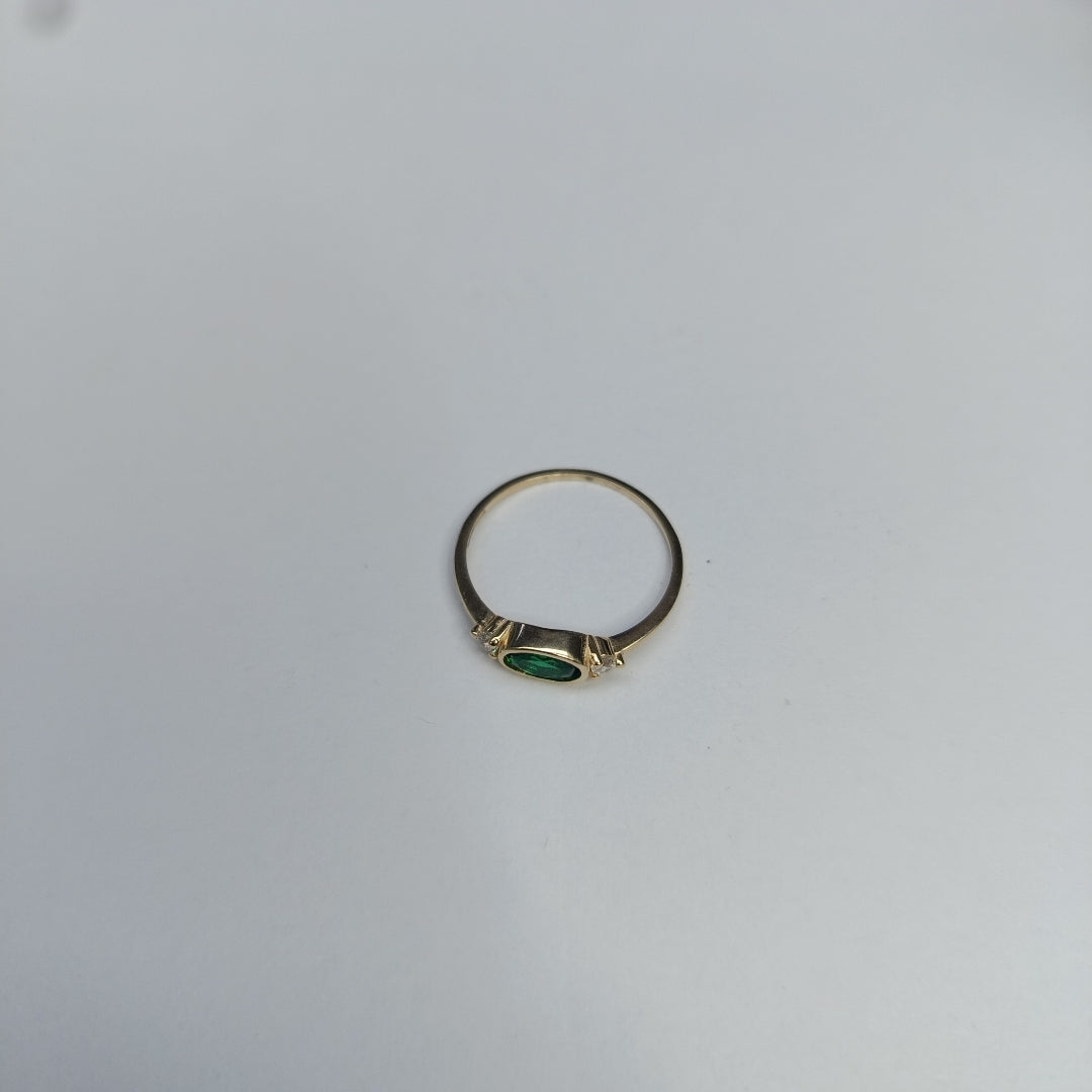ANILLOS TEJIDO ANILLITO C CIRCONIAS Y PIEDRA VERDE 14K 7 1.1 GR (NUEVO)