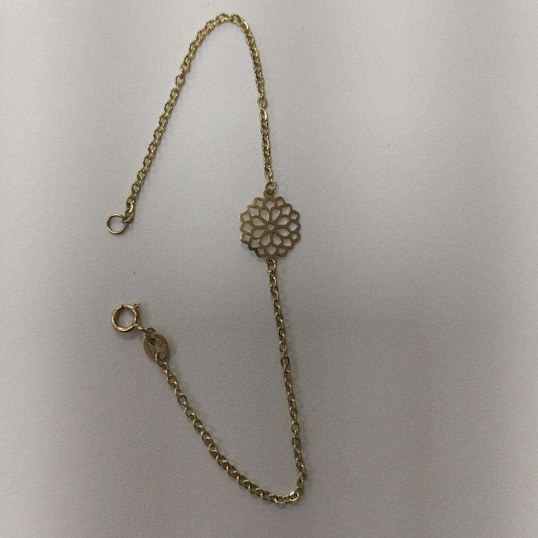 PULSERA TEJIDO ESPECIAL CON MANDALA 14K 18 CM 1.3 GR (NUEVO)