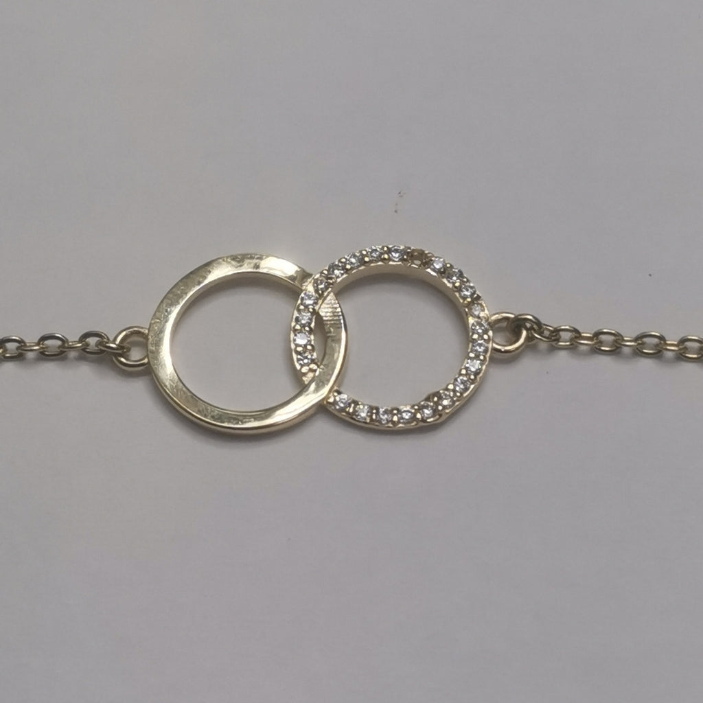 PULSERA TEJIDO ESPECIAL FIG AROS UNIDOS C CIRCS 14K 18 CM 2.1 GR (NUEVO)