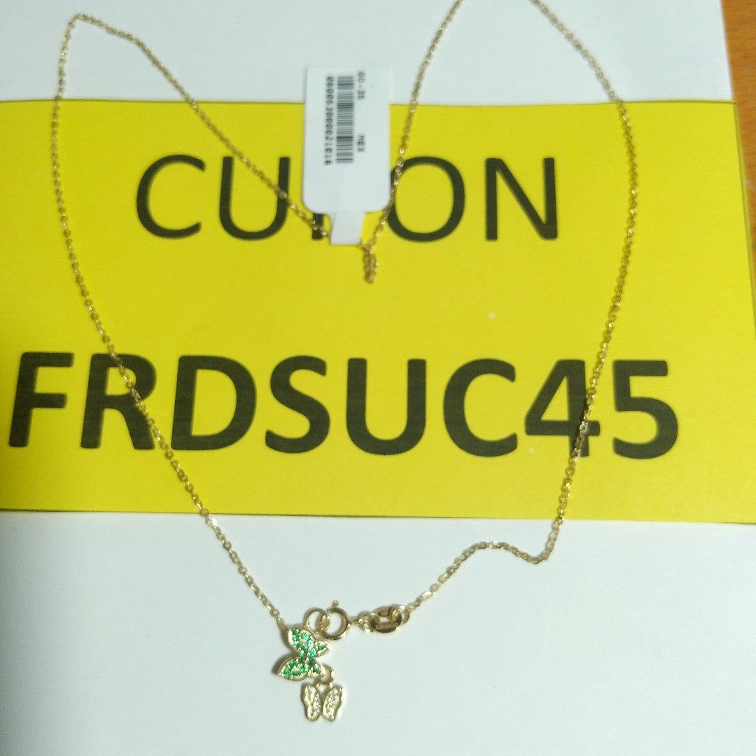 CADENA TEJIDO GARGANTILLA CON DIJE MARIPOSAS CIRCONIAS Y PIEDRAS DE COLOR 14K 45 CM 2 GR (NUEVO)