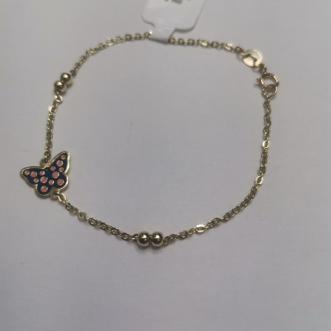 PULSERA TEJIDO ESPECIAL MARIPOSA CON ESMALTE 14K 18 CM 1.9 GR (NUEVO)