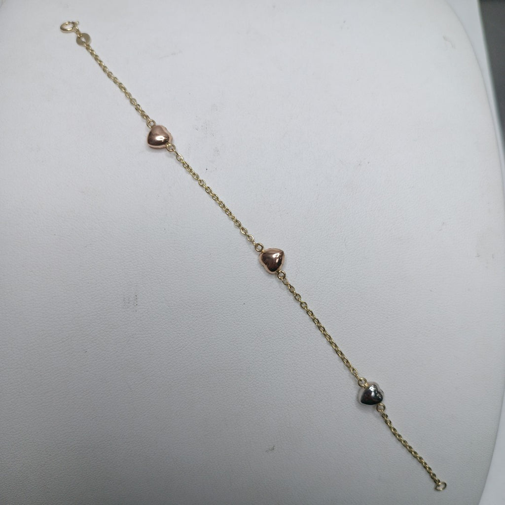 PULSERA ESP CON CORAZONES COMBINADOS 14K 18 CM 1.6 GR (NUEVO)