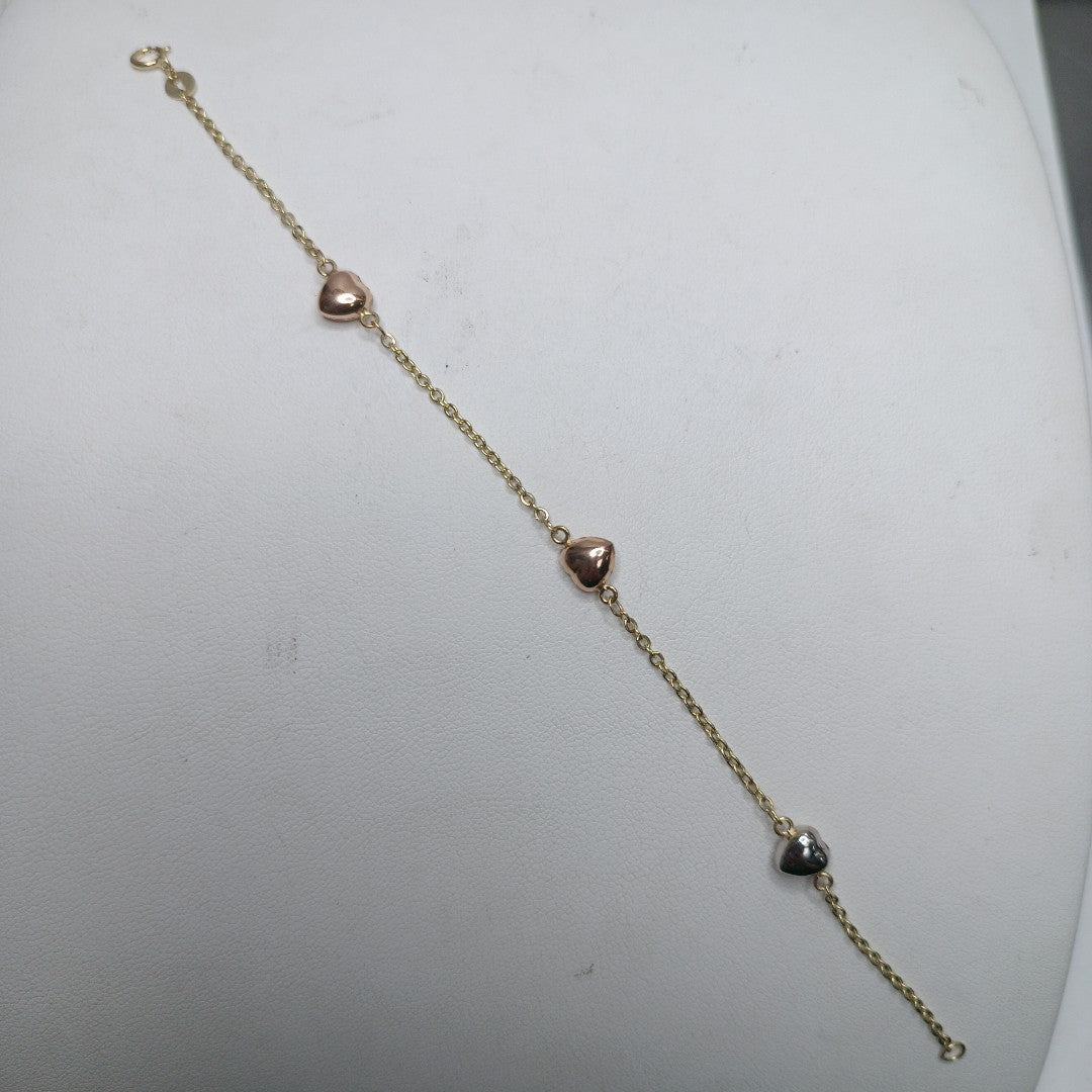 PULSERA ESP CON CORAZONES COMBINADOS 14K 18 CM 1.6 GR (NUEVO)
