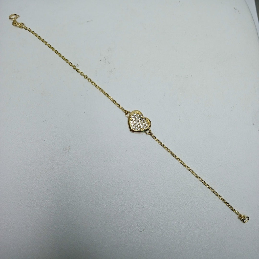 PULSERA TEJIDO ESPECIAL C CORAZON CIRCONIAS 14K 18 CM 2 GR (NUEVO)