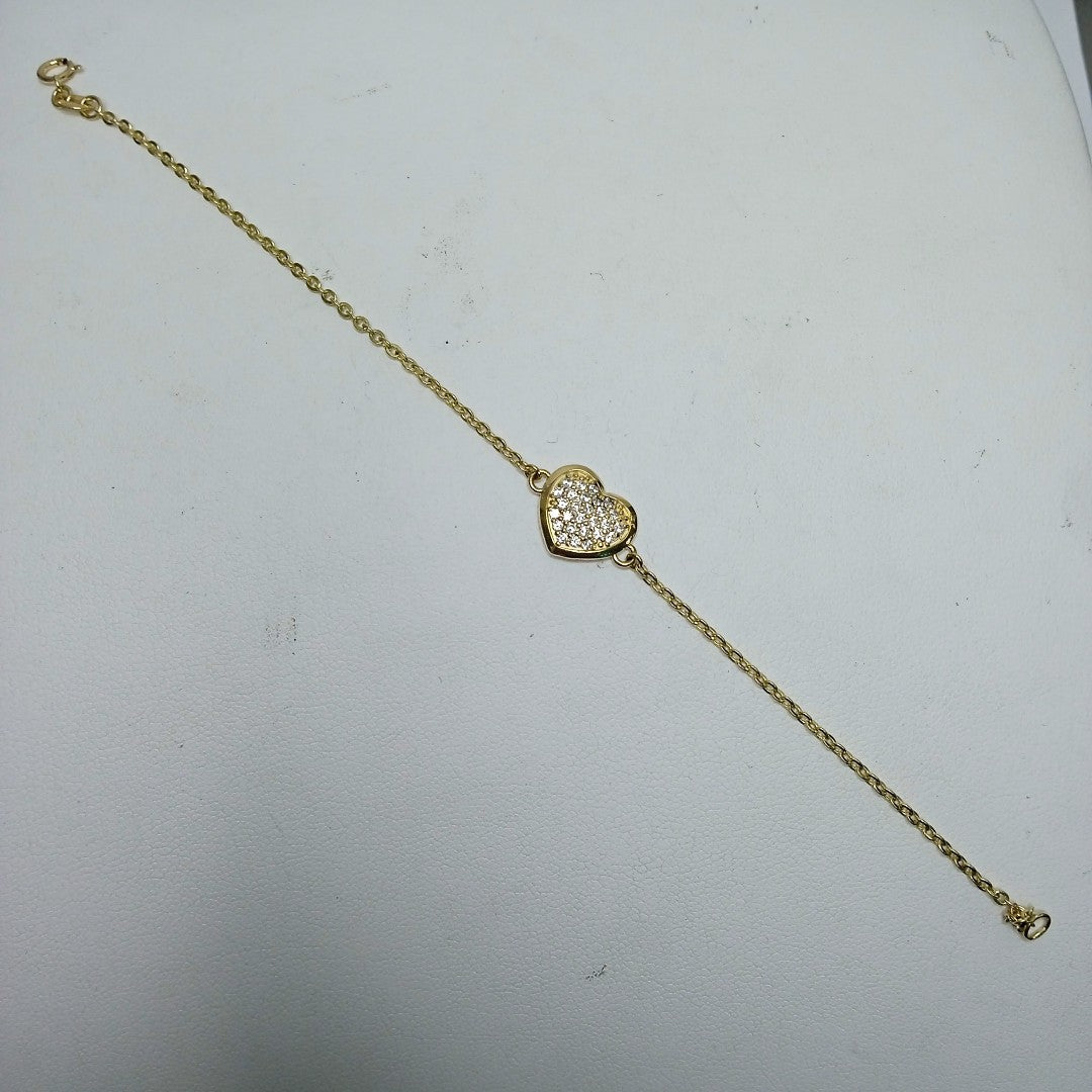 PULSERA TEJIDO ESPECIAL C CORAZON CIRCONIAS 14K 18 CM 2 GR (NUEVO)