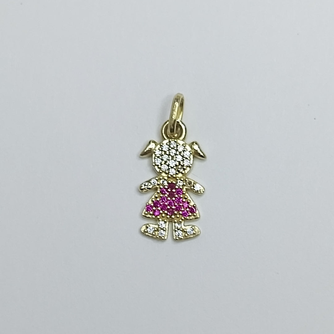 DIJE NIÑA CON CIRCONIAS Y PIEDRAS DE COLOR 10K 1.1 GR (NUEVO)