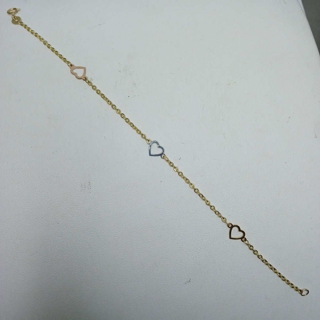 PULSERA ESPECIAL CON CORAZONES 14K 18 CM 1.2 GR (NUEVO)