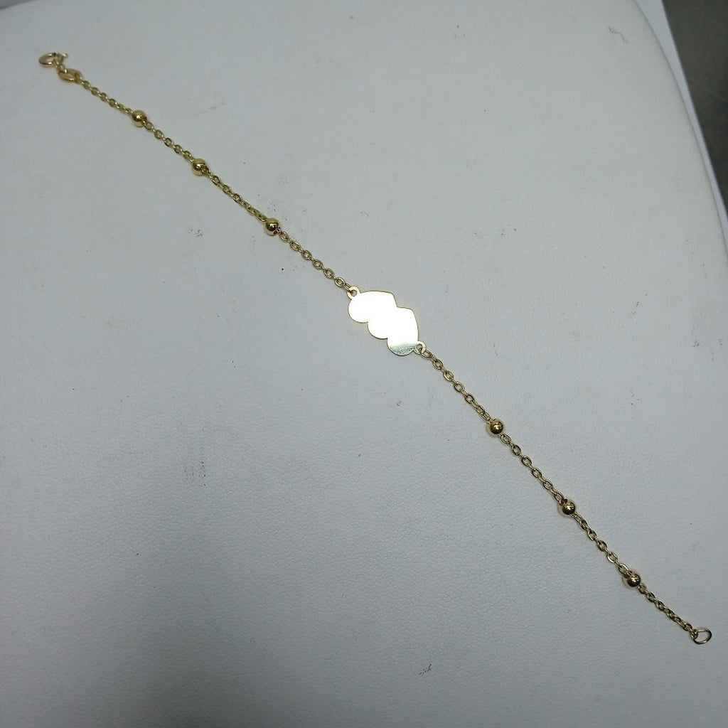 PULSERA TEJIDO ESPECIAL CON DOS CORAZONES 14K 18 CM 1.7 GR (NUEVO)