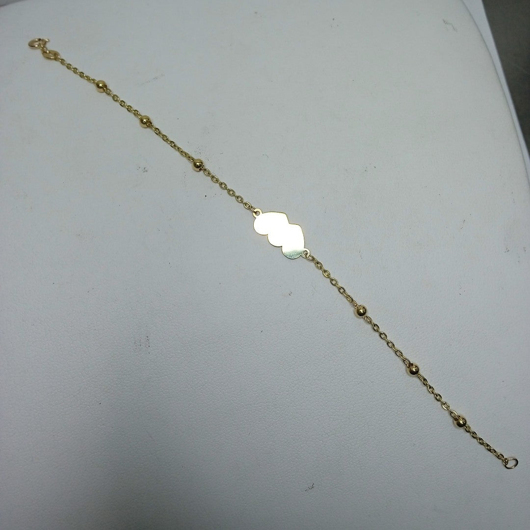 PULSERA TEJIDO ESPECIAL CON DOS CORAZONES 14K 18 CM 1.7 GR (NUEVO)