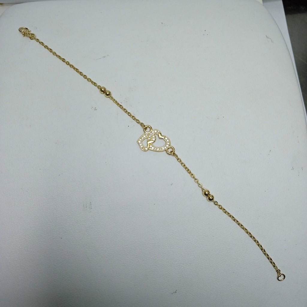PULSERA TEJIDO ESPECIAL CORAZONES CON CIRCONIAS 14K 18 CM 2.4 GR (NUEVO)