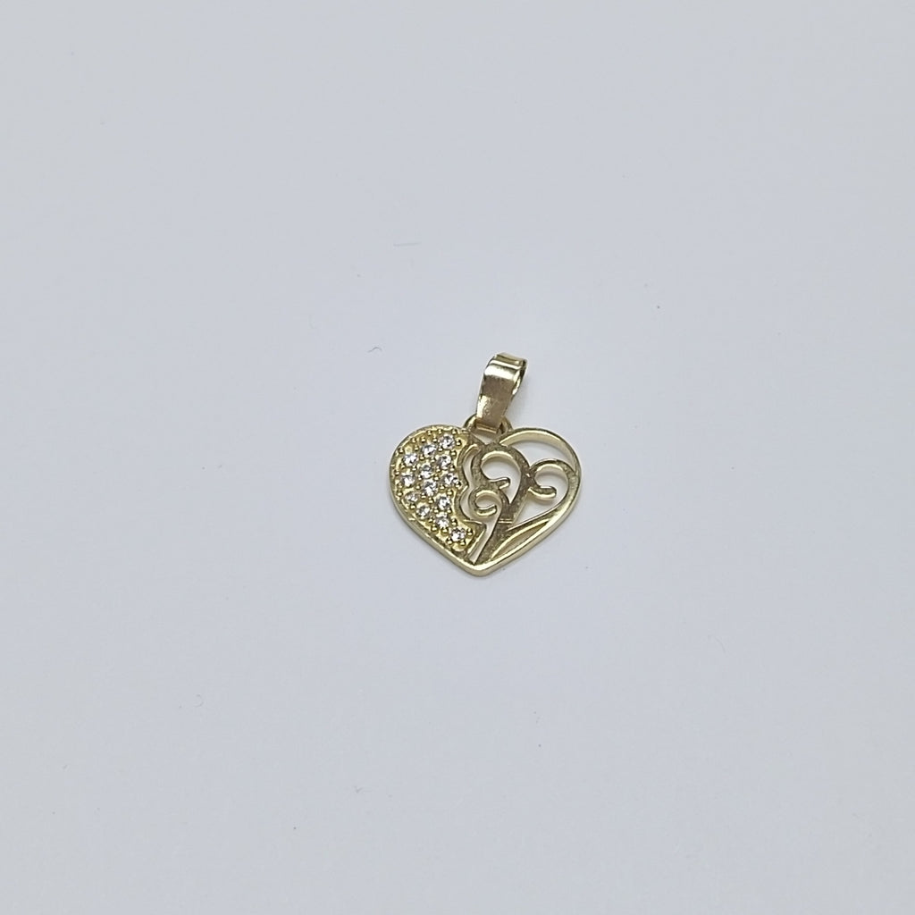 DIJE TEJIDO CORAZON CON CIRCONIAS Y ARBOL DE LA VIDA 14K 0.9 GR (NUEVO)
