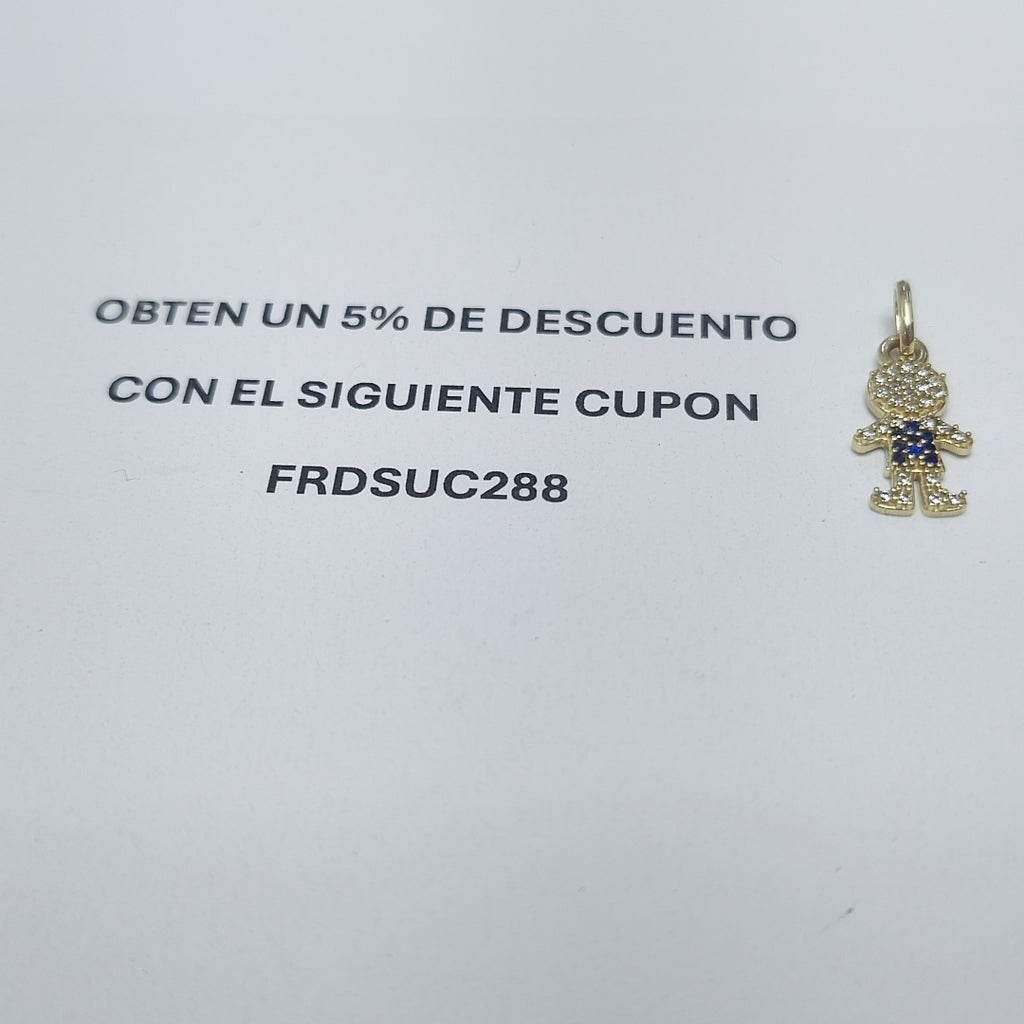 DIJE NIÑO CON CIRCONIAS Y PIEDRAS DE COLOR 10K 0.8 GR (NUEVO)