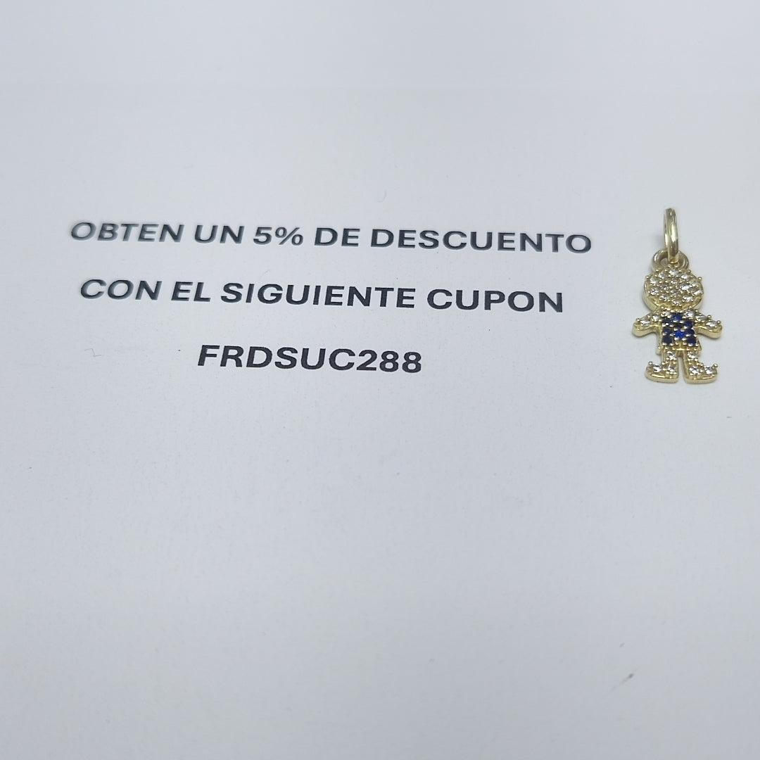DIJE NIÑO CON CIRCONIAS Y PIEDRAS DE COLOR 10K 0.8 GR (NUEVO)