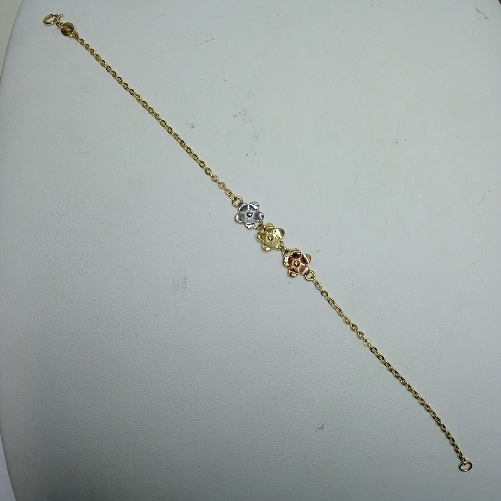 PULSERA TEJIDO ESPECIAL FIG FLORES 14K 18 CM 2 GR (NUEVO)
