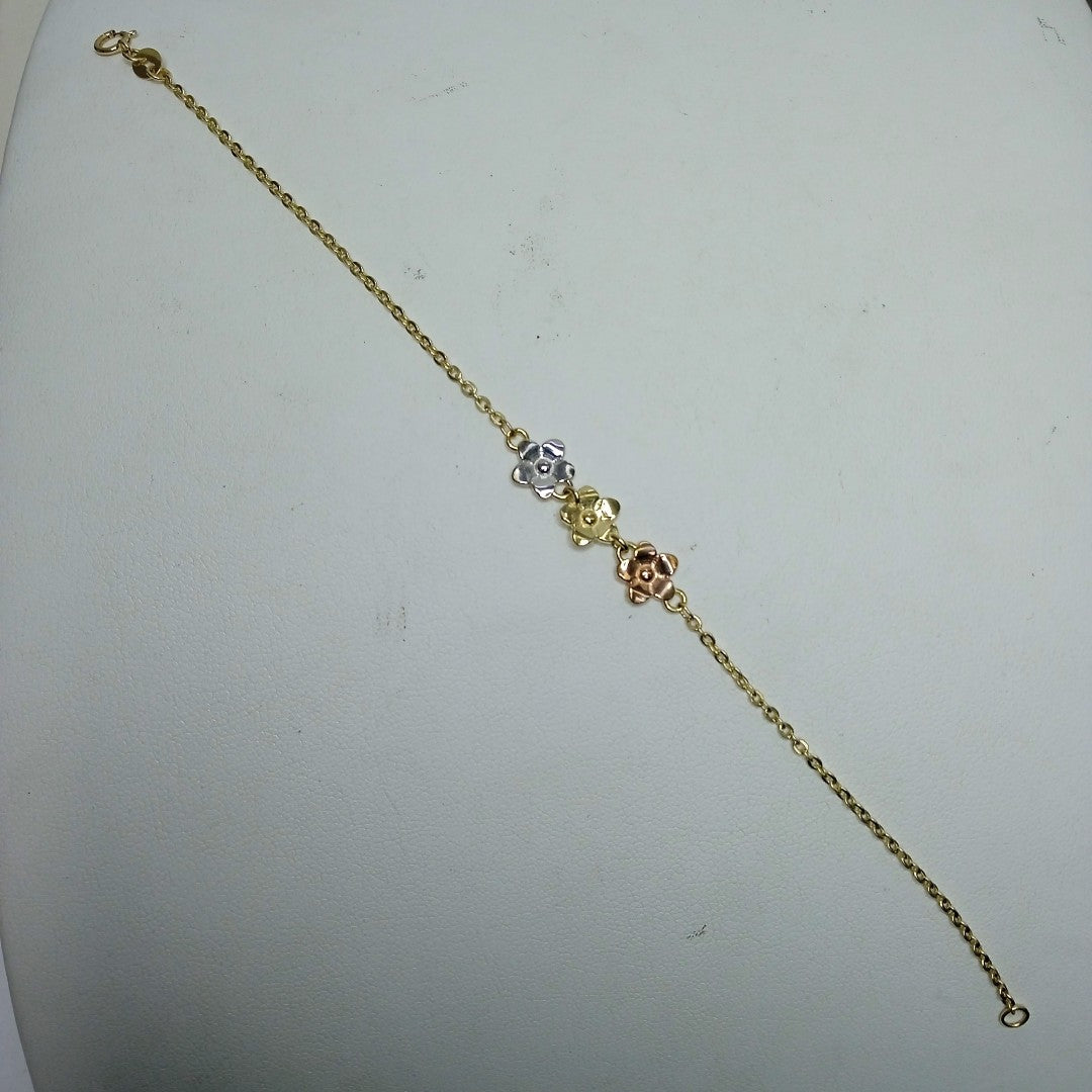 PULSERA TEJIDO ESPECIAL FIG FLORES 14K 18 CM 2 GR (NUEVO)