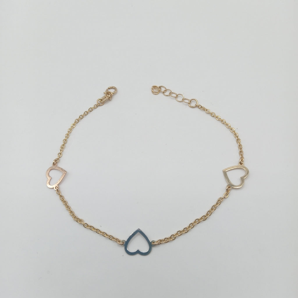 PULSERA ESPECIAL CON CORAZONES CONBINADOS 14K 18 CM 1.7 GR (NUEVO)