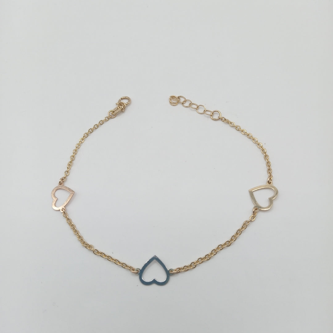 PULSERA ESPECIAL CON CORAZONES CONBINADOS 14K 18 CM 1.7 GR (NUEVO)