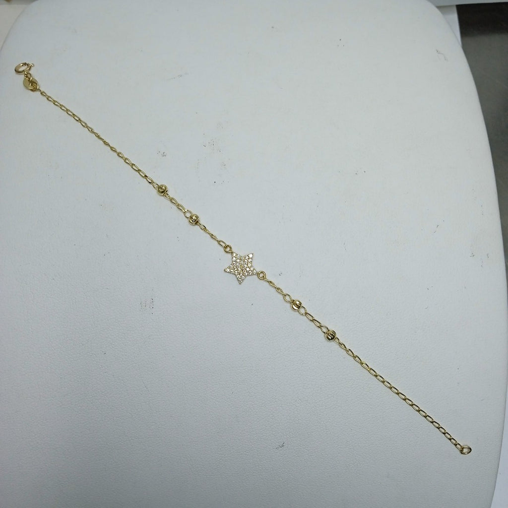 PULSERA ESPECIAL CON ESTRELLA Y CIRCONIAS 14K 18 CM 1.5 GR (NUEVO)