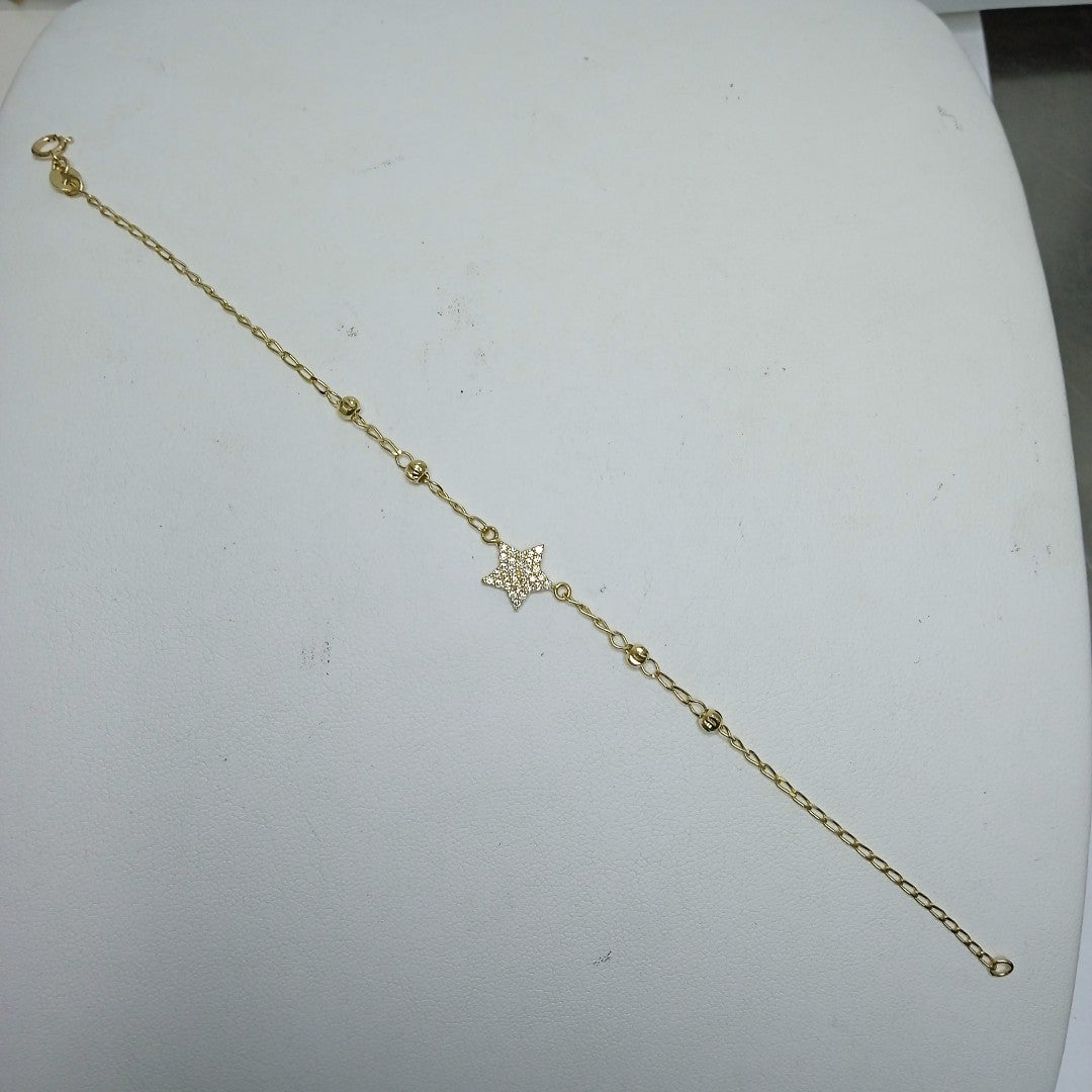 PULSERA ESPECIAL CON ESTRELLA Y CIRCONIAS 14K 18 CM 1.5 GR (NUEVO)