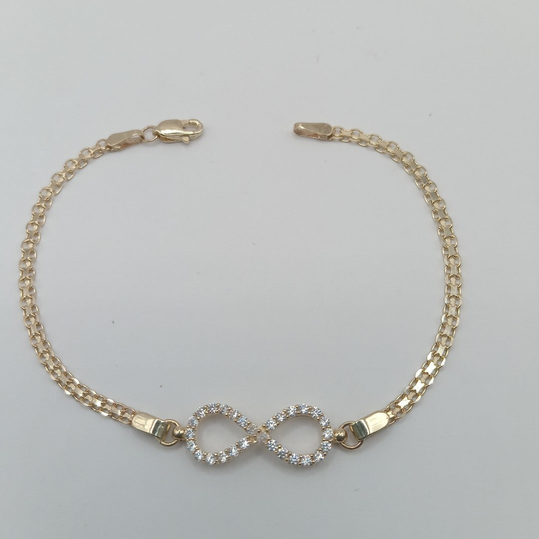 PULSERA TEJIDO ESPECIAL CON INFINITO Y CIRCONIAS 14K 18 CM 3.4 GR (NUEVO)