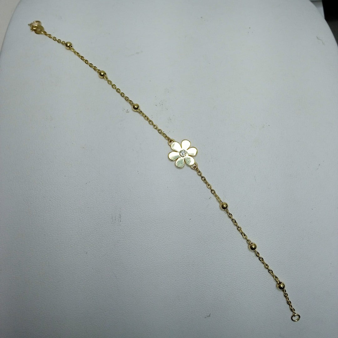 PULSERA TEJIDO ESPECIAL FLOR CON CIRCONIA 14K 18 CM 2.5 GR (NUEVO)