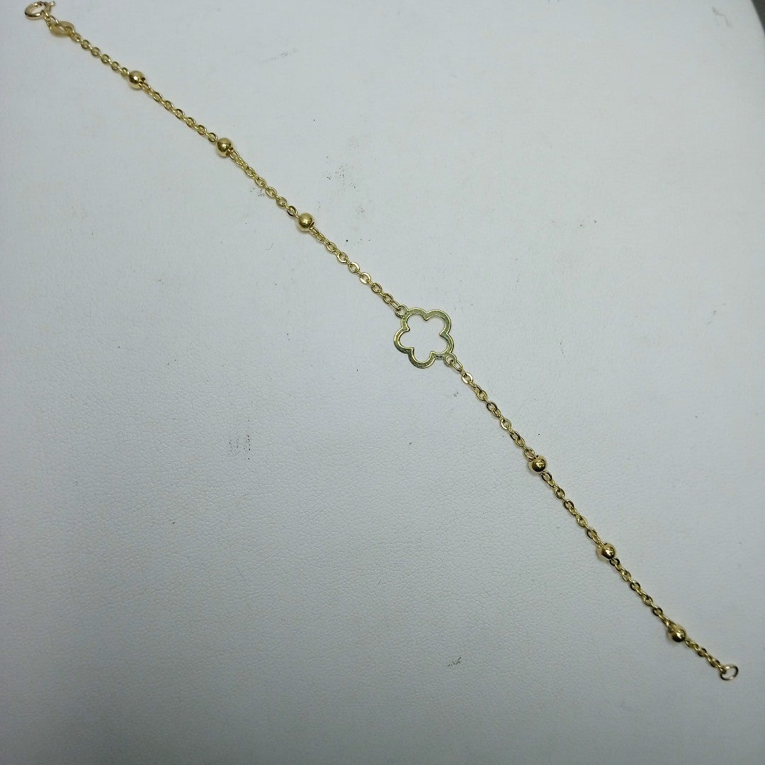 PULSERA TEJIDO ESPECIAL CON FLOR 14K 18 CM 1.6 GR (NUEVO)