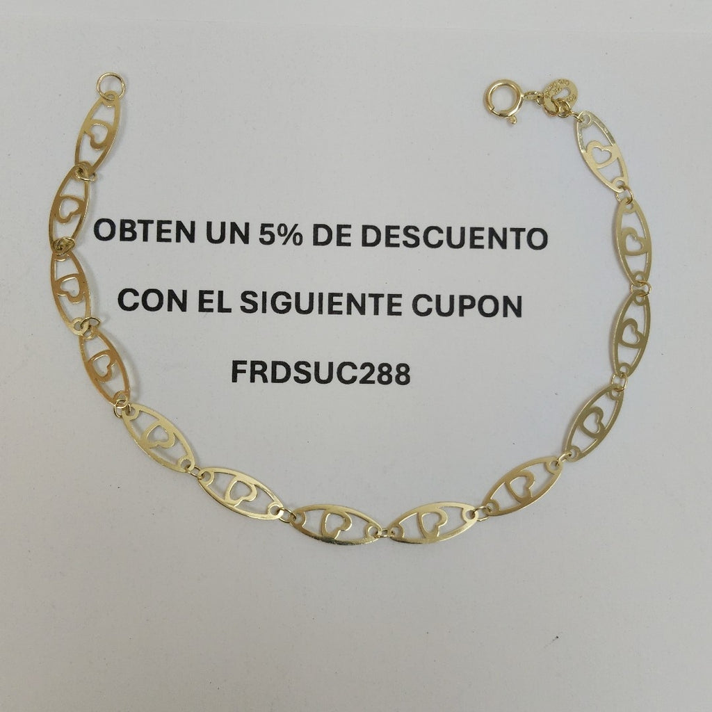 PULSERA TEJIDO ESPECIAL CON CORAZON 14K 18 CM 1.4 GR (NUEVO)